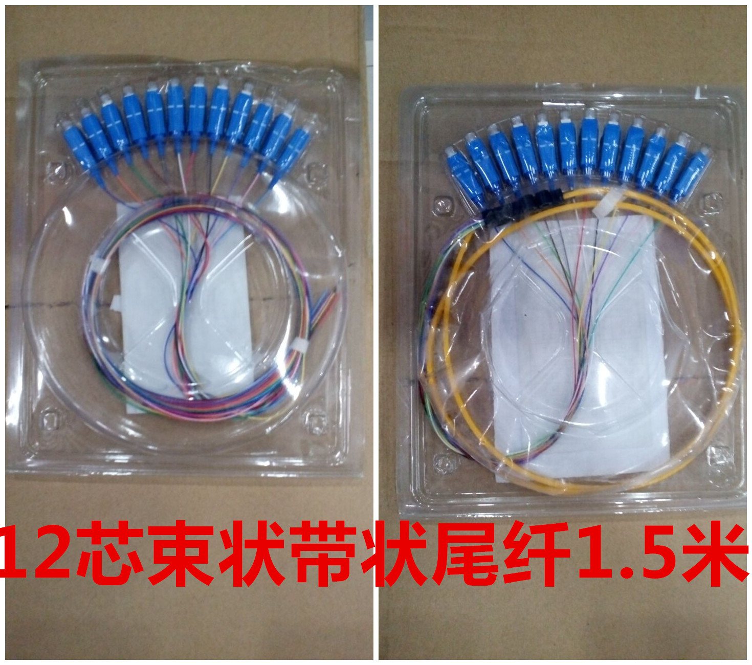 电信级SC方头12芯彩色1.5米12芯束状尾纤带状尾纤