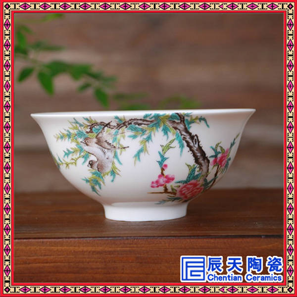 供应景德镇扒花工艺精美陶瓷寿碗