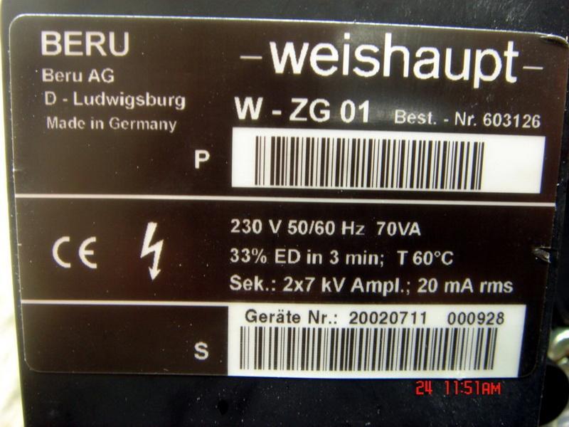 WEISHAUPT变压器W-ZG01/V