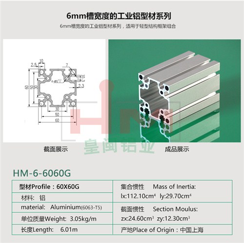 工业铝型材厂家 现货6060G欧标 双槽铝合金型材 皇闽供