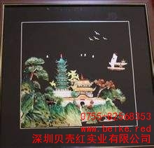 仙桃贝雕山水画 贝雕山水画直销 贝壳红供