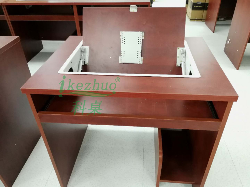 科桌单人翻转电脑桌 嵌入式显示器翻转器桌子
