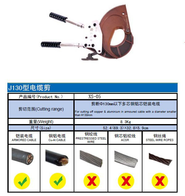 J130电缆剪/铜铝电缆断线钳/棘轮式断线剪刀 一口价