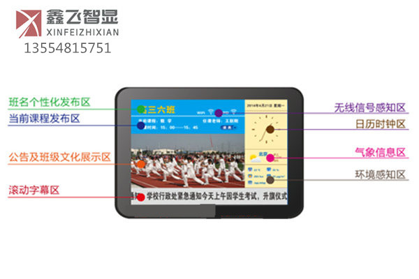 四川鑫飞智显电子班牌21.5寸壁挂考勤机广告屏广告机生产厂家