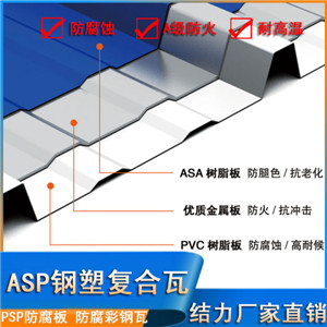 Asp钢塑复合瓦，耐腐彩钢板，psp防腐瓦，河南腐蚀性厂房屋面瓦