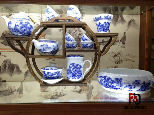 中秋节陶瓷礼品茶具定做，定做客户礼品手绘茶具厂家