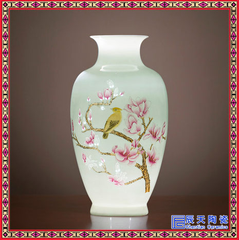 景德镇手绘陶瓷花瓶 玲珑瓷客厅摆件装饰 现代简约新中式手绘瓶