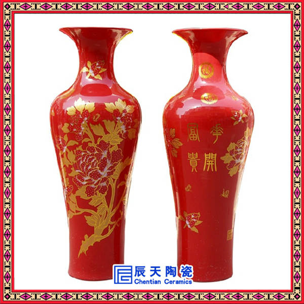 粉彩牡丹陶瓷大花瓶订做 纪念收藏陶瓷花瓶