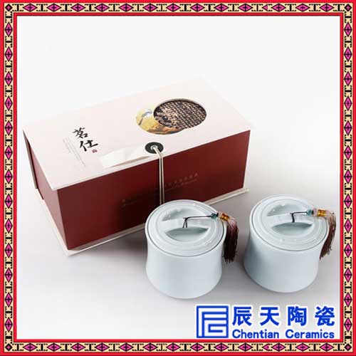 中国红陶瓷罐订做 青花花卉陶瓷茶叶罐