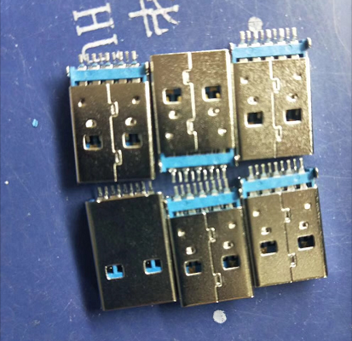 USB 3.0公头 铜壳-铁壳 9PIN沉板贴片公座 胶芯反向