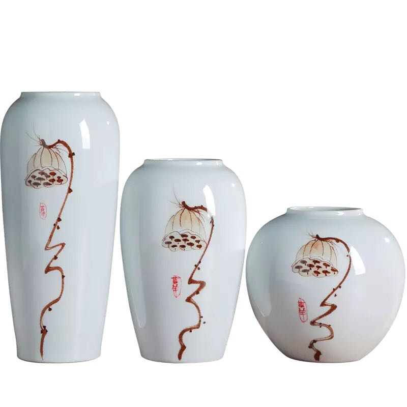 景德镇陶瓷花瓶装饰摆件仿古摆件花瓶三件套 家居装饰客厅工艺品