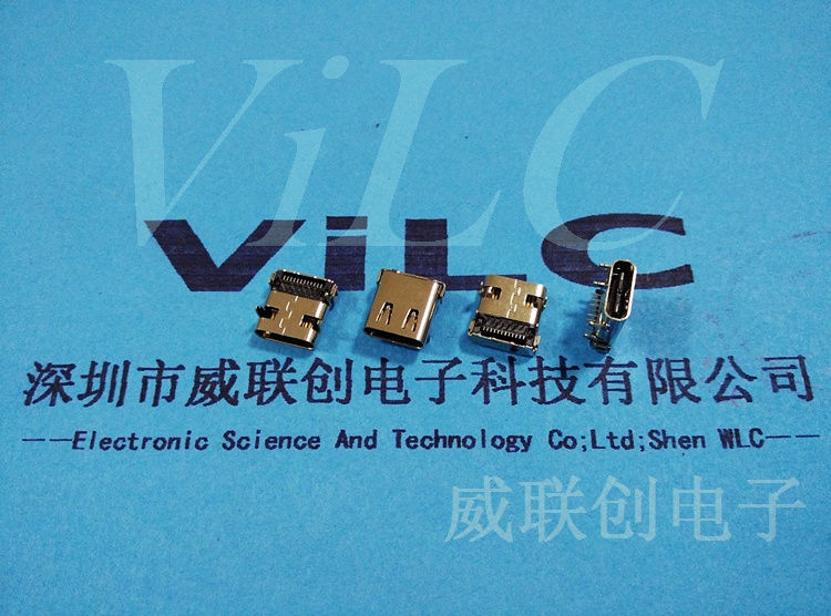 板上四脚DIp 镀金type C母座 带弹片 24P前插后贴