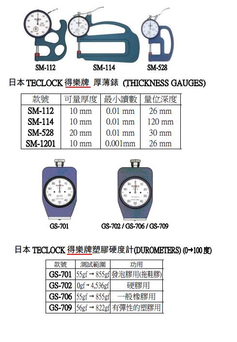 日本TECLOCK得乐牌厚薄表 塑料硬度计