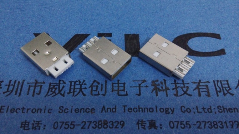焊线式 USB A型公头-【米黄色胶芯-耐高温-镀金-带CAD图纸】