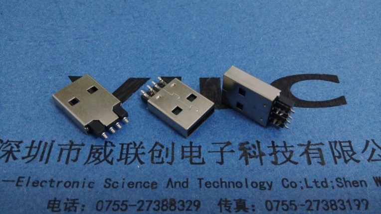 USB A公 鱼叉DIP=沉板端子SMT不模顶 老款USB连接器