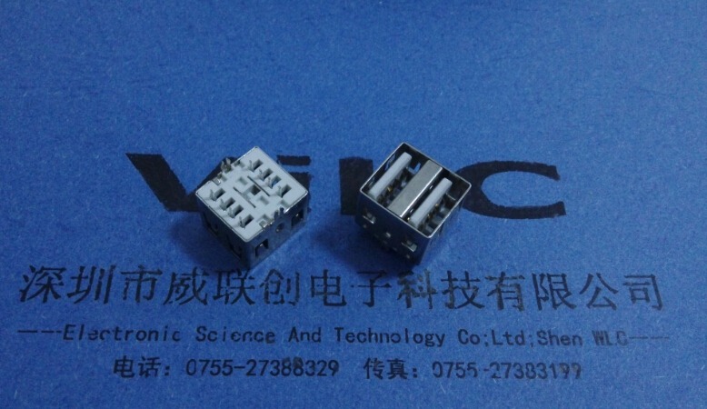 立式短体10.5 USB2.0 双层母座✔二鱼叉DIP+卷边 镀镍壳
