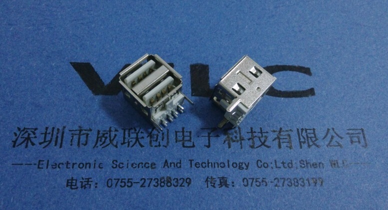 板上垫高-架高 二脚DIP 双层USB 2.0母座 雾锡壳