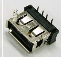 USB2.0AF A母90度 DIP10.6两脚鱼叉脚有卷边正向 USB连接器
