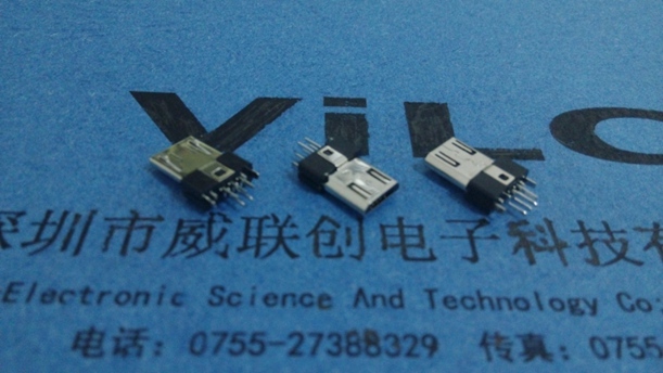 三星仿原MICRO 5P夹板USB公头 立式DIP 勾3 带压片 铜壳镀金