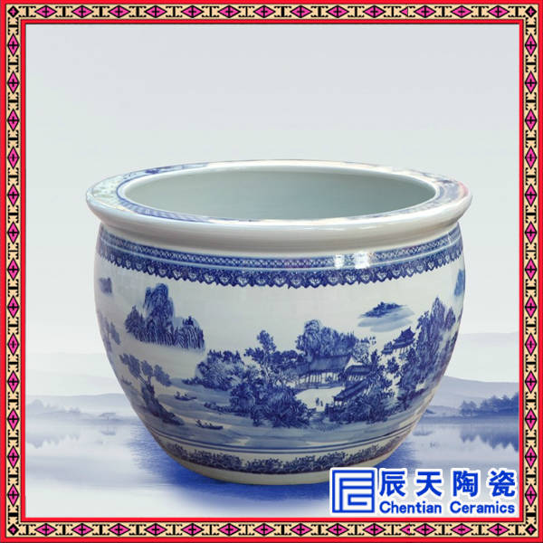 青花龙纹陶瓷大缸 订做陶瓷风水大缸