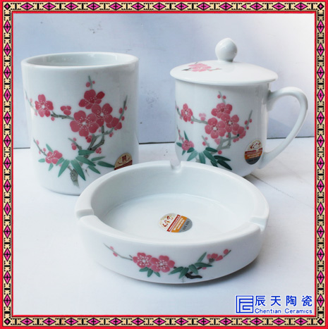 陶瓷茶杯 骨瓷办公茶杯四件套