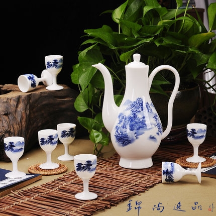 景德镇陶瓷传统倒酒壶酒杯家用白酒器 高脚杯分酒器清酒中式陶瓷酒具