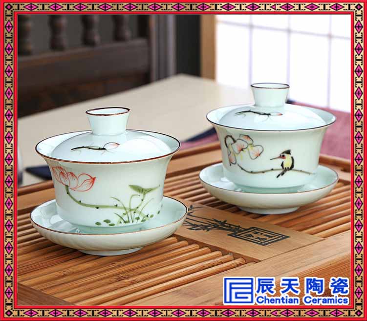 盖碗品茶 扒花盖碗 珐琅彩盖碗