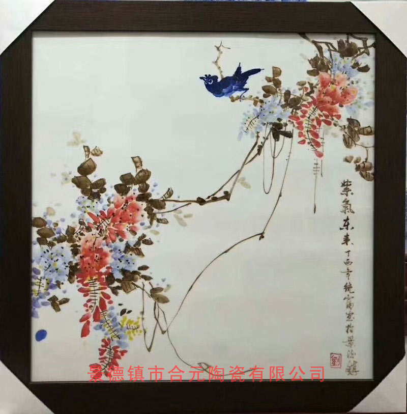 陶瓷瓷板画 陶瓷手绘瓷板画花开富贵定制生产厂家