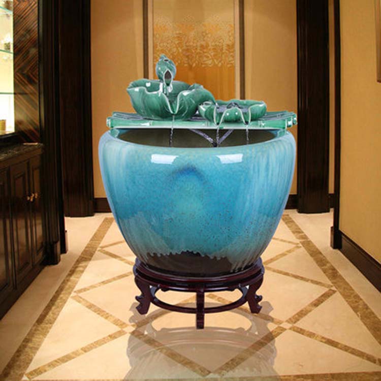 大型陶瓷养锦鲤金鱼缸创意阳台庭院水循环鱼缸造景风水轮客厅摆件