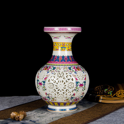 景德镇陶瓷花瓶双层镂空客厅家居装饰现代工艺品器仿古中欧式摆件