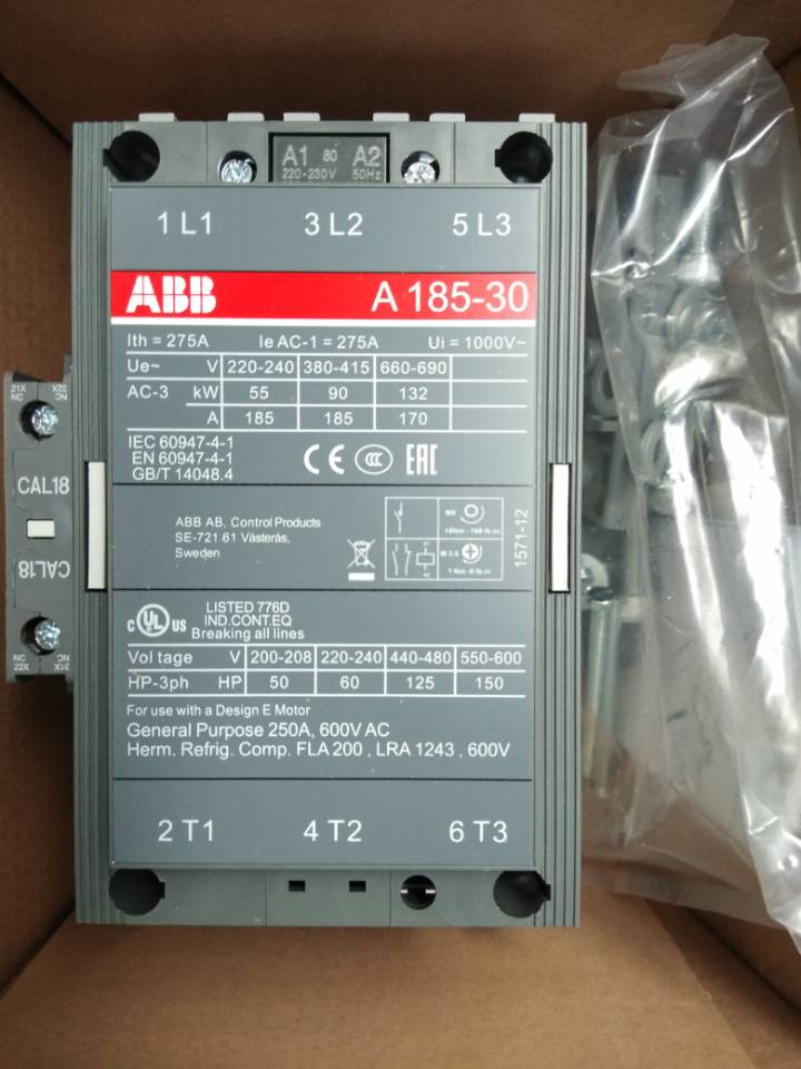 ABB接触器A185-30-11*220-230V 50Hz/230-240V 60Hz 现货促销