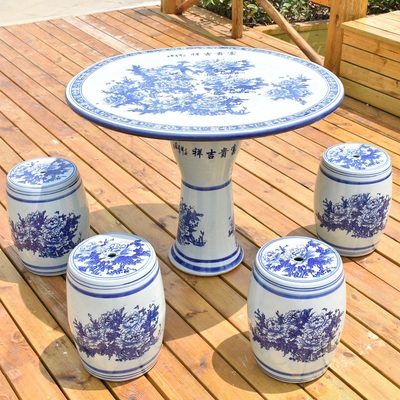 花园纳凉陶瓷桌凳手绘清明上河图青花桌凳 订做陶瓷桌椅厂家