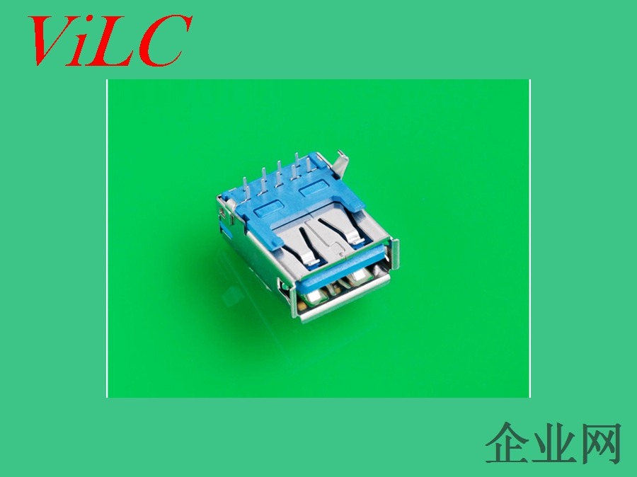AF90度-板上后二脚DIP-USB3.0母头-卷边 LCP蓝胶 盘装