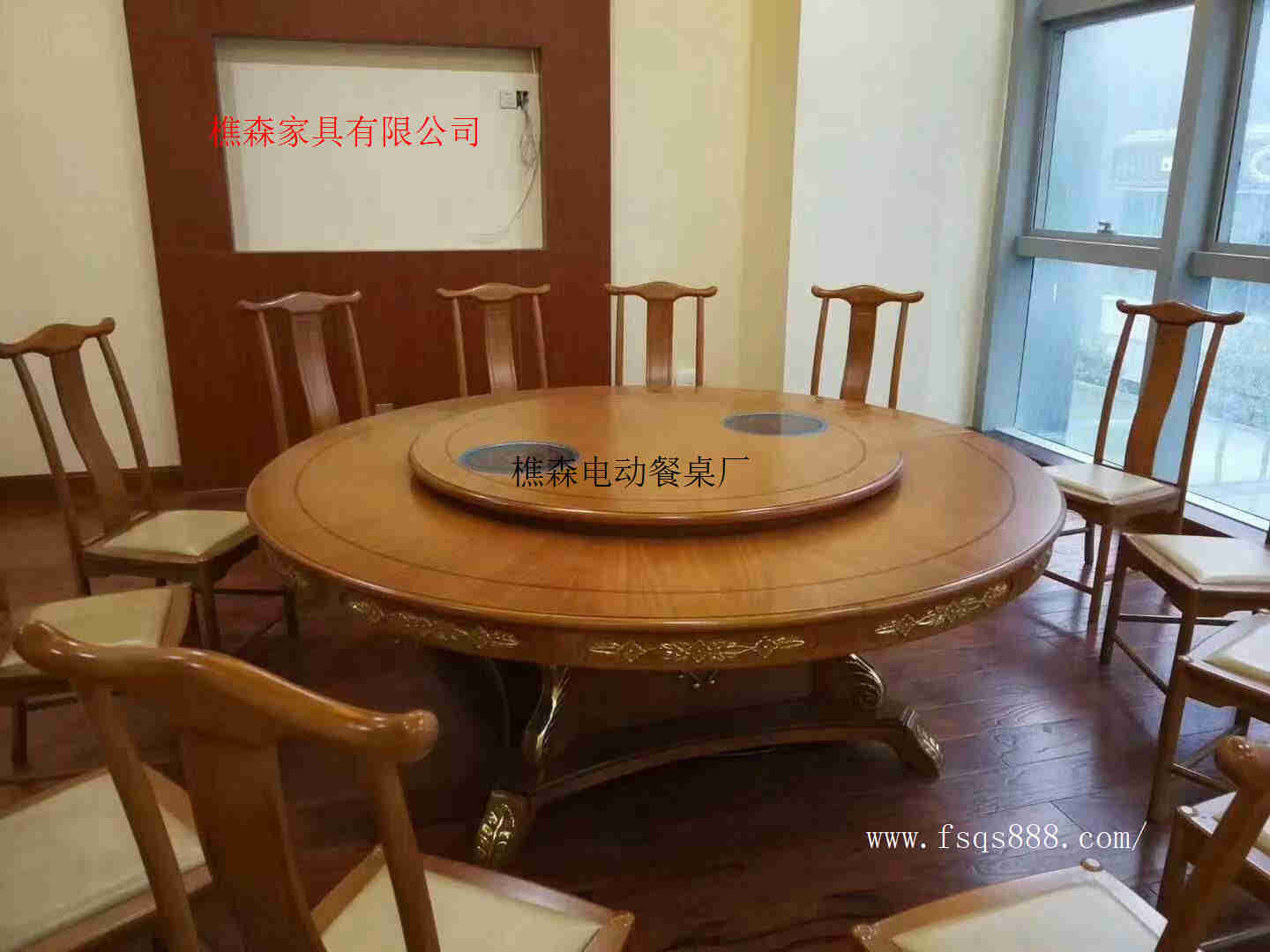 工厂直供新中式电动餐桌 自动转盘餐桌 酒店电动圆桌 火锅桌椅