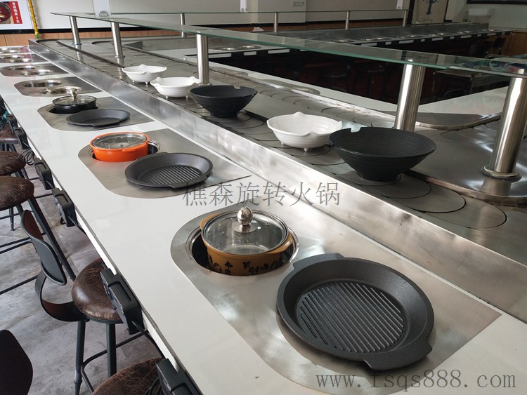工厂生产涮烤旋转火锅设备 自助旋转麻辣烫餐桌  回转火锅设备