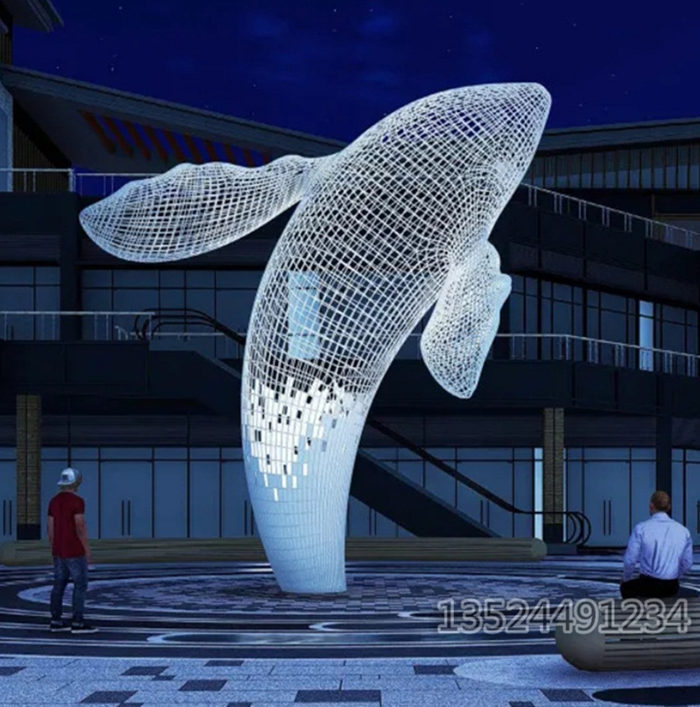 定制大型鲸鱼雕塑 广场不锈钢镂空摆件