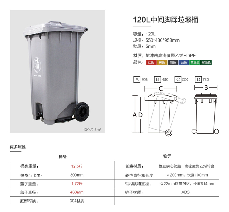 四川120升环卫塑料垃圾桶（中间脚踏）