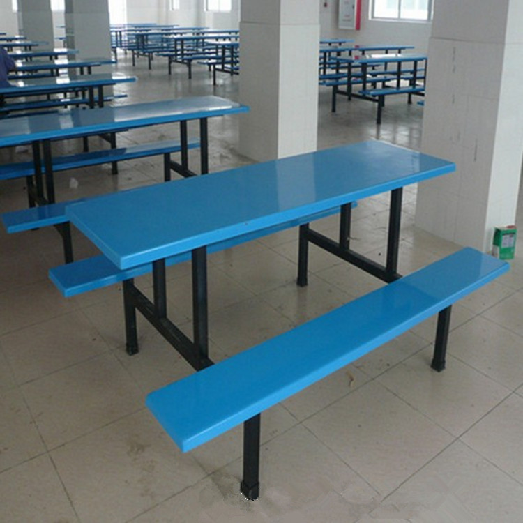 玻璃钢连体餐桌椅 东莞康胜餐桌厂家 玻璃钢八人餐桌椅定制