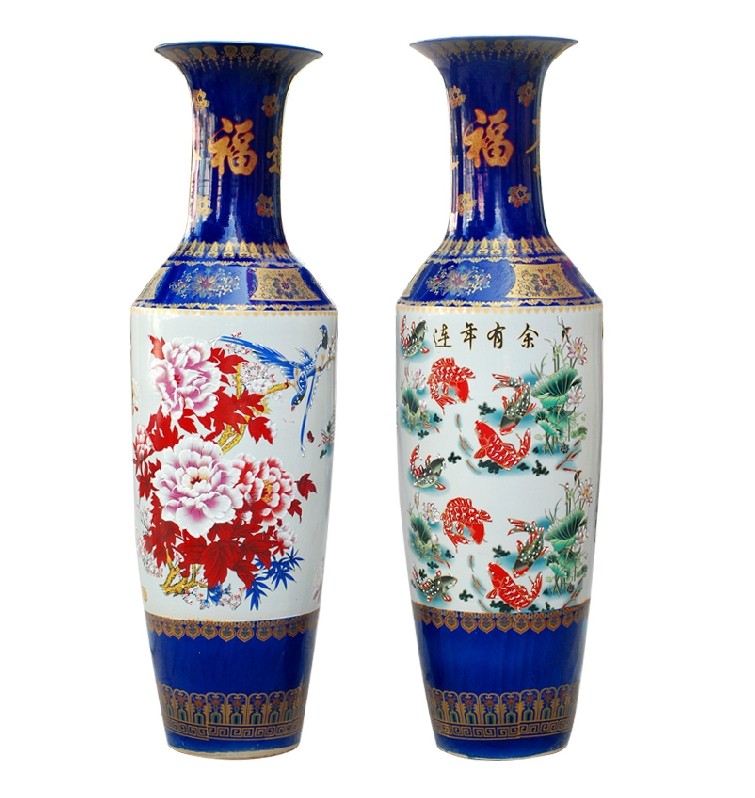 青花山水陶瓷花瓶摆件 园林户外装饰大花瓶
