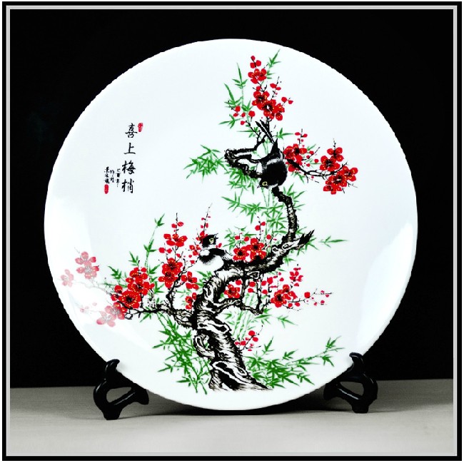 中国红瓷艺术盘 手绘青花陶瓷盘 骨瓷陶瓷盘