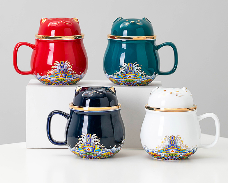 定制开业促销礼品陶瓷茶杯，景德镇陶瓷杯办公杯套组生产厂家