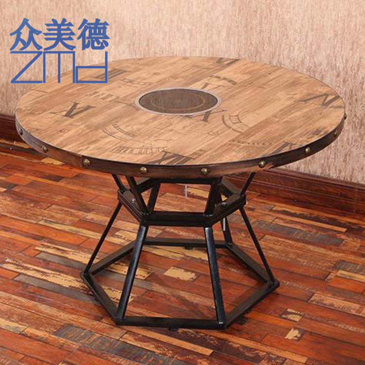 工业风火锅桌定做，电磁炉餐桌，复古木质火锅台