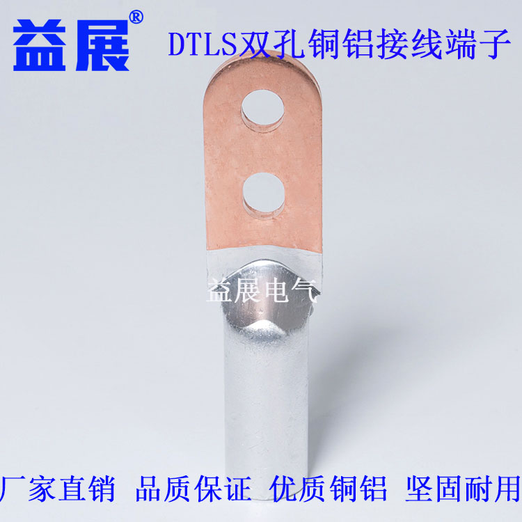 DTL2-50铜铝过渡双孔铜铝鼻-铜铝双孔堵油型线鼻子