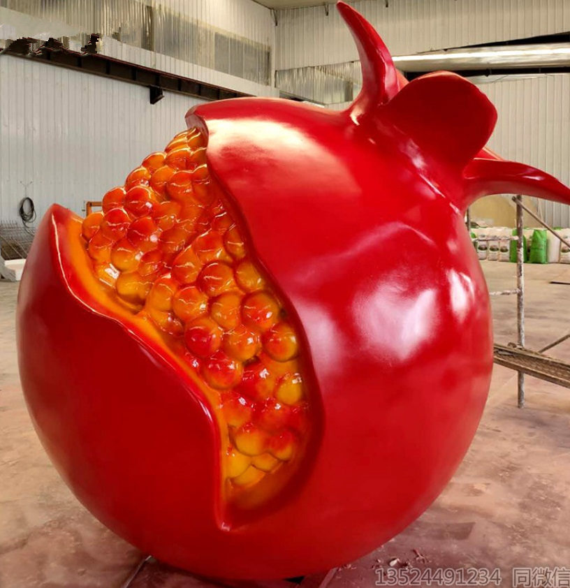 网红玻璃钢超大石榴雕塑 红色喷漆水果摆件