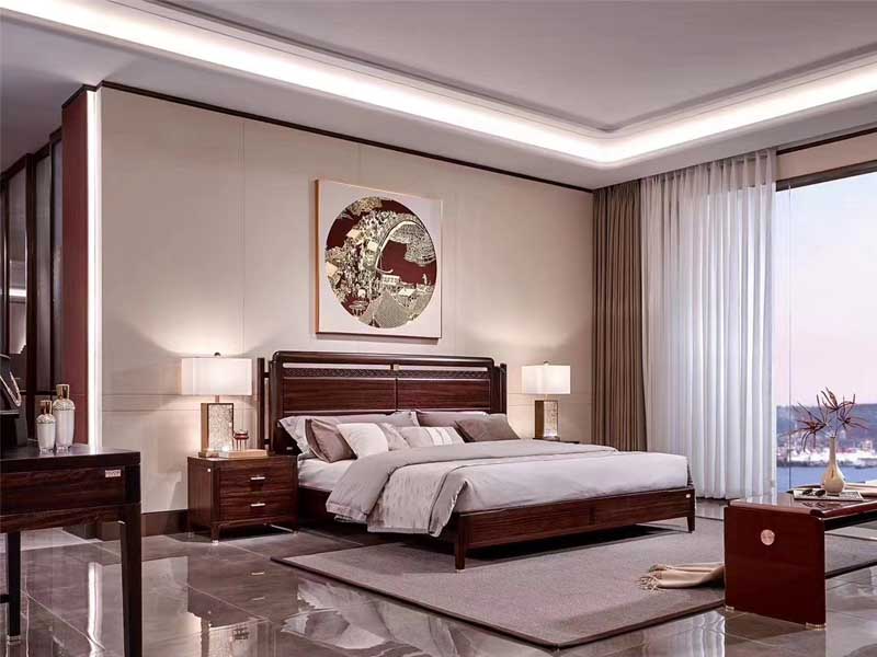 金丝檀木新中式床实木床双人床轻奢床主卧床婚床1.8米卧室家具