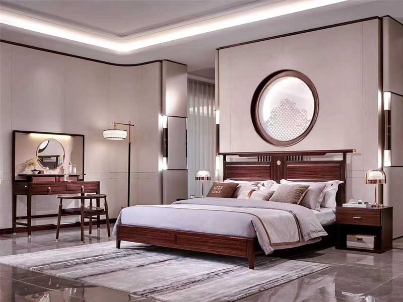 新中式实木床金丝檀木1.8米双人婚床主卧现代简约1.5米高箱储物床