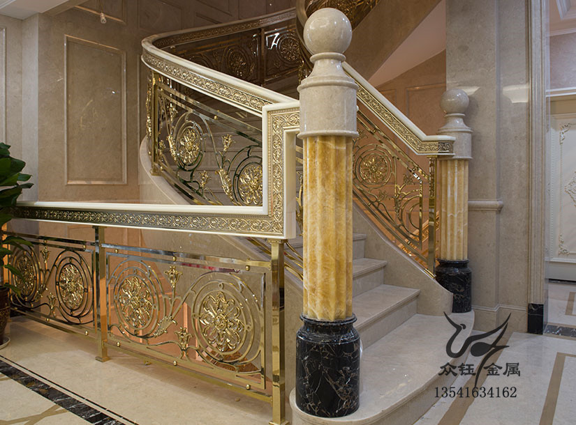 铜铝艺楼梯扶手美观大气 铜楼梯室内开阔装修工程