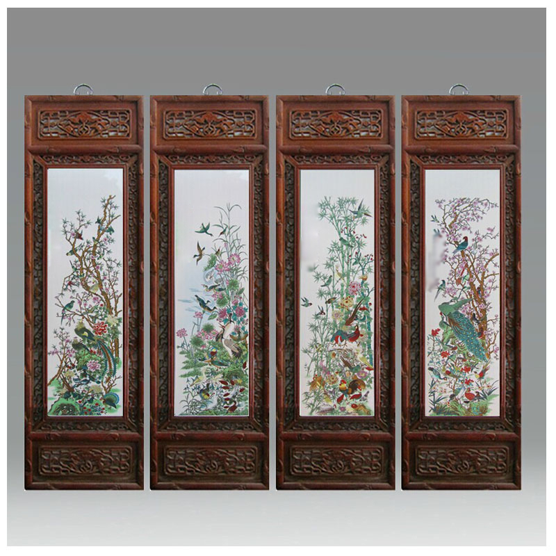 彩绘中国风瓷板画粉彩装饰挂画四条屏壁画