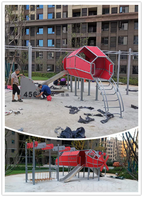 陕西住宅小区 不锈钢飞机滑滑梯雕塑 儿童游乐设施摆件