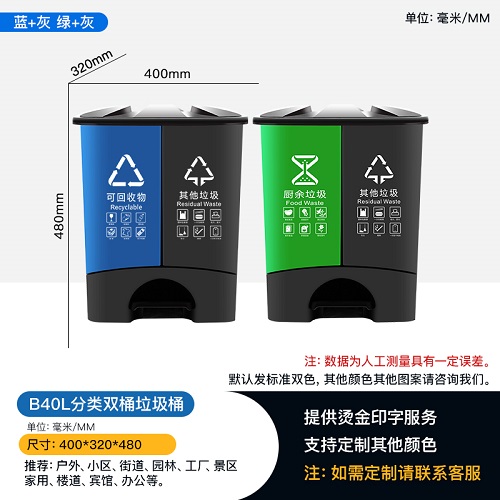 小型环卫垃圾桶 40L分类双桶垃圾桶 脚踏式垃圾桶